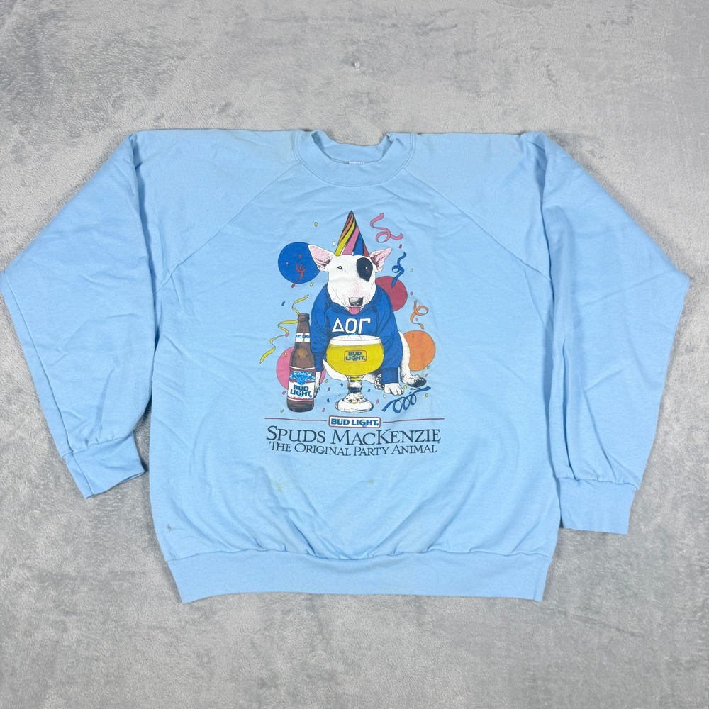 Vintage Tee Jays Mens L Sweatshirt Bud Light Spuds Mackenzie 80s Blue USA